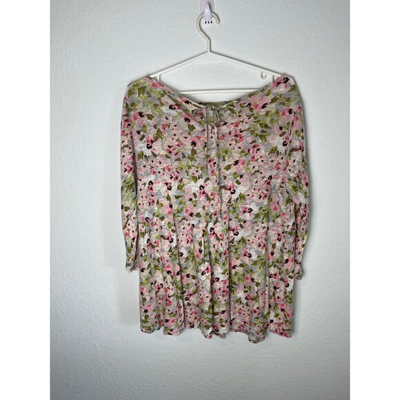 J Jill Love Linen Tunic Womens Small Petite Pink Green Floral Print Pullover Top - Picture 2 of 6